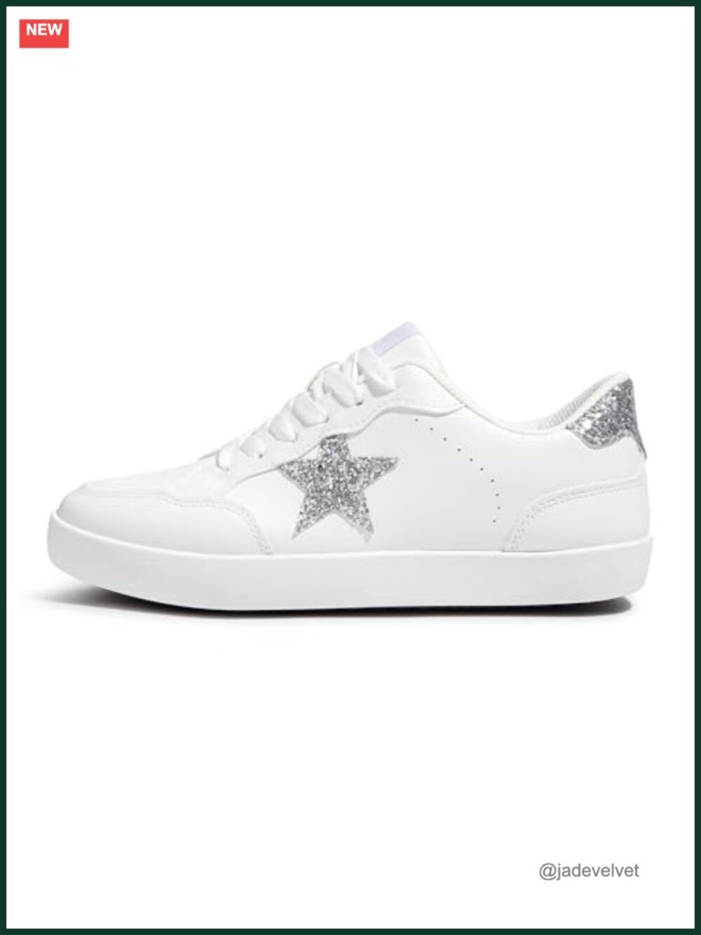 PU Leather Women's Glitter Star Sneakers Cute Lace-Up Low Top Shoes
